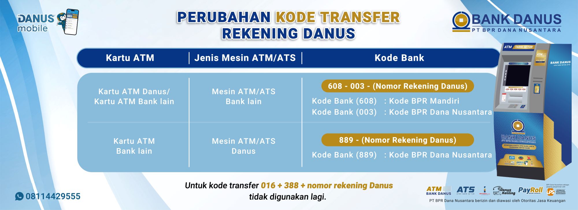 Perubahan Kode Transfer Rekening Danus